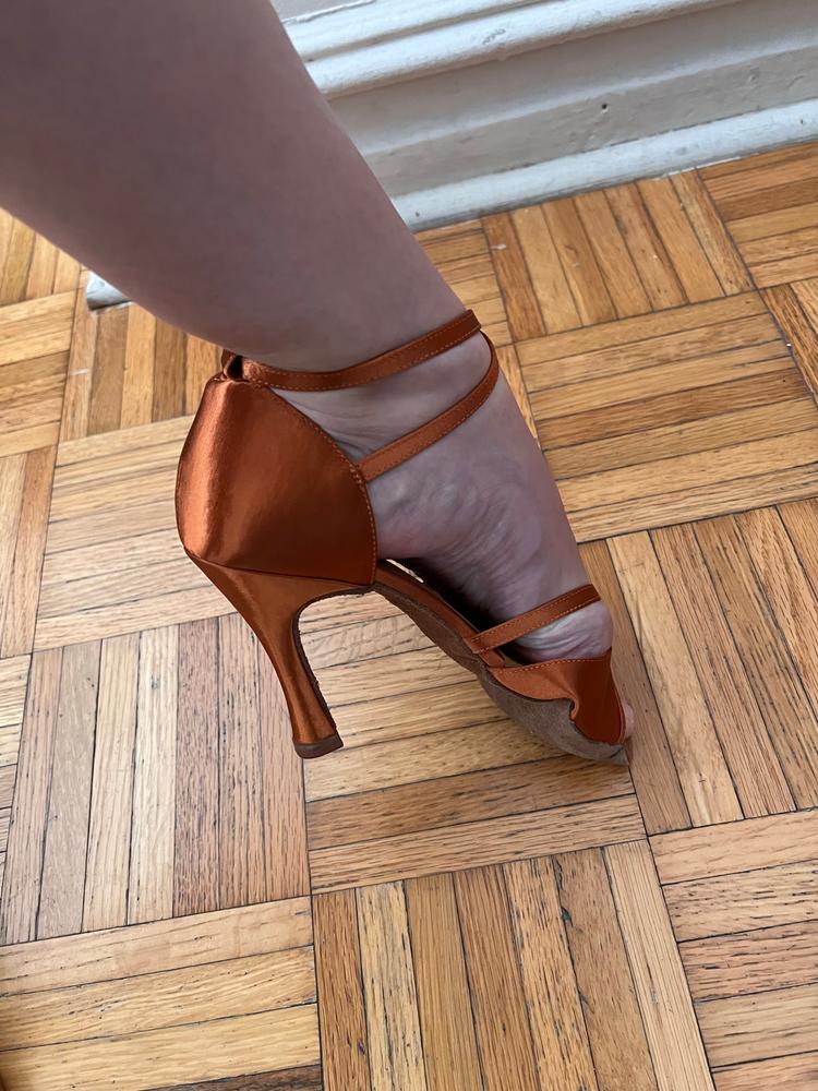 Burju Shoes | Loretta - Nude T-Strap Suede Sole Latin Dance Shoe - 3.5 inch Flared Heels