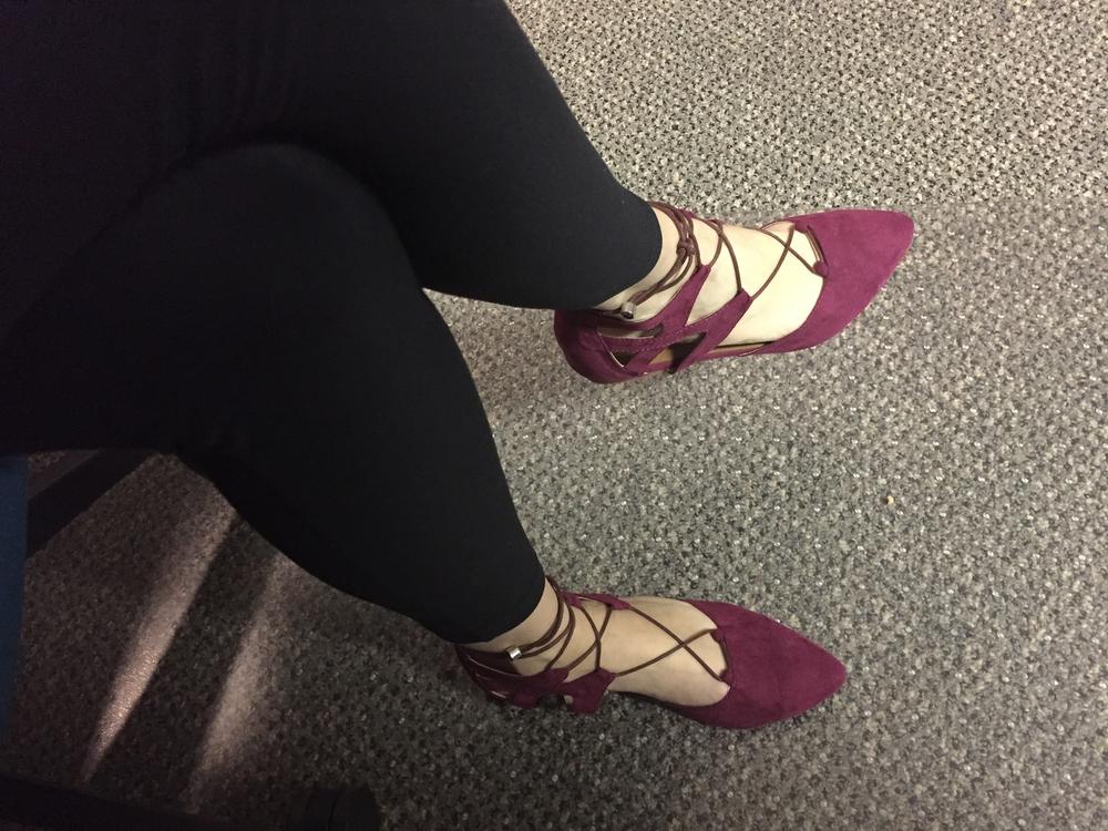 Burgundy lace up outlet flats