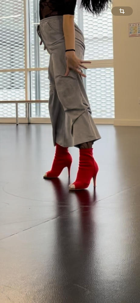 Shabina - Red Open Toe Stretch Lycra Sock Bootie Stiletto Heel - Burju Shoes