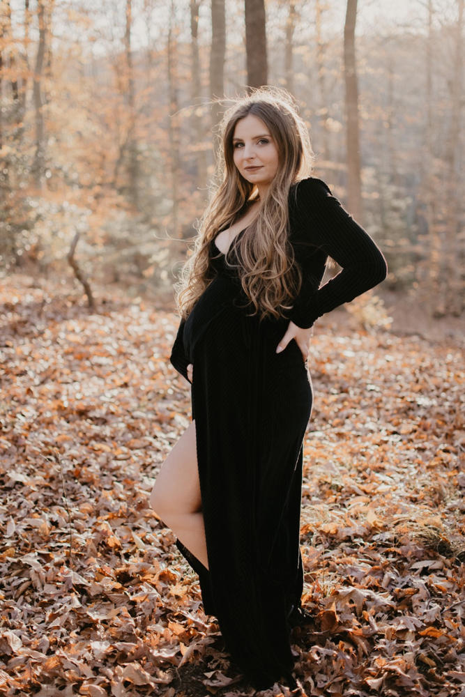 Jada Ribbed Velvet Wrap Dress | Black | Baltic Born
