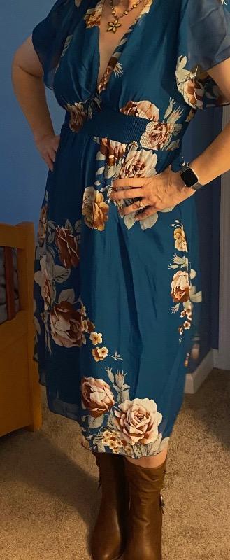 Yasmin floral smocked sun dress in blue and aqua