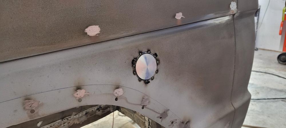 Custom Flush Mount Aluminum Pop-Up Gas Cap and Weld In Bung - Customer Photo From Byron Coffelt