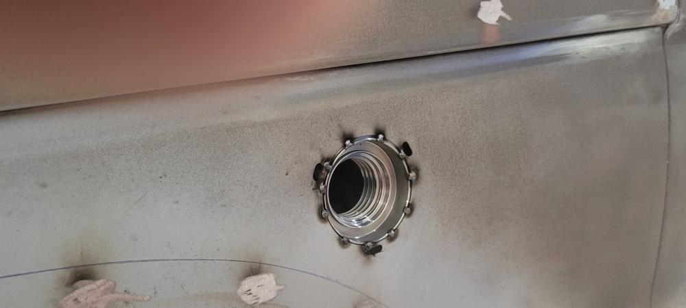 Custom Flush Mount Aluminum Pop-Up Gas Cap and Weld In Bung - Customer Photo From Byron Coffelt