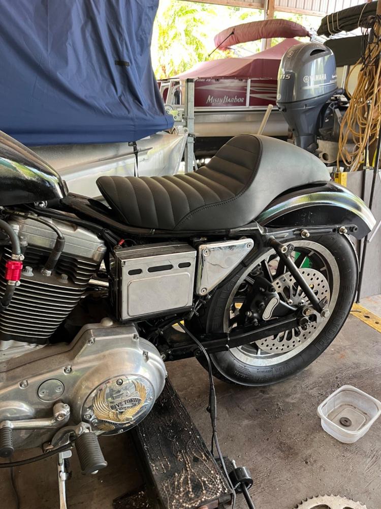 Americano 2-Up Cafe Seat - Tuck and Roll - fits 1986-2003 Harley-Davidson Sportsters - Customer Photo From Tracy Kirkland