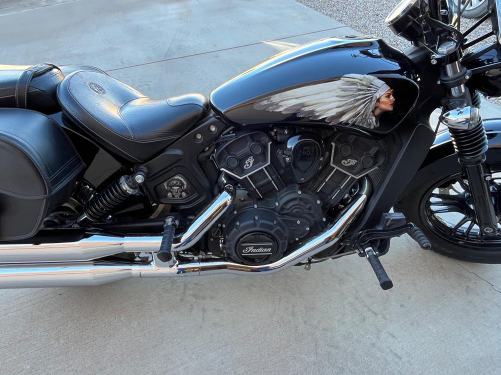 Indian Scout Mid-Frame Insert - Female Warbonnet 123 B&W - Customer Photo From DAVID WENSEL