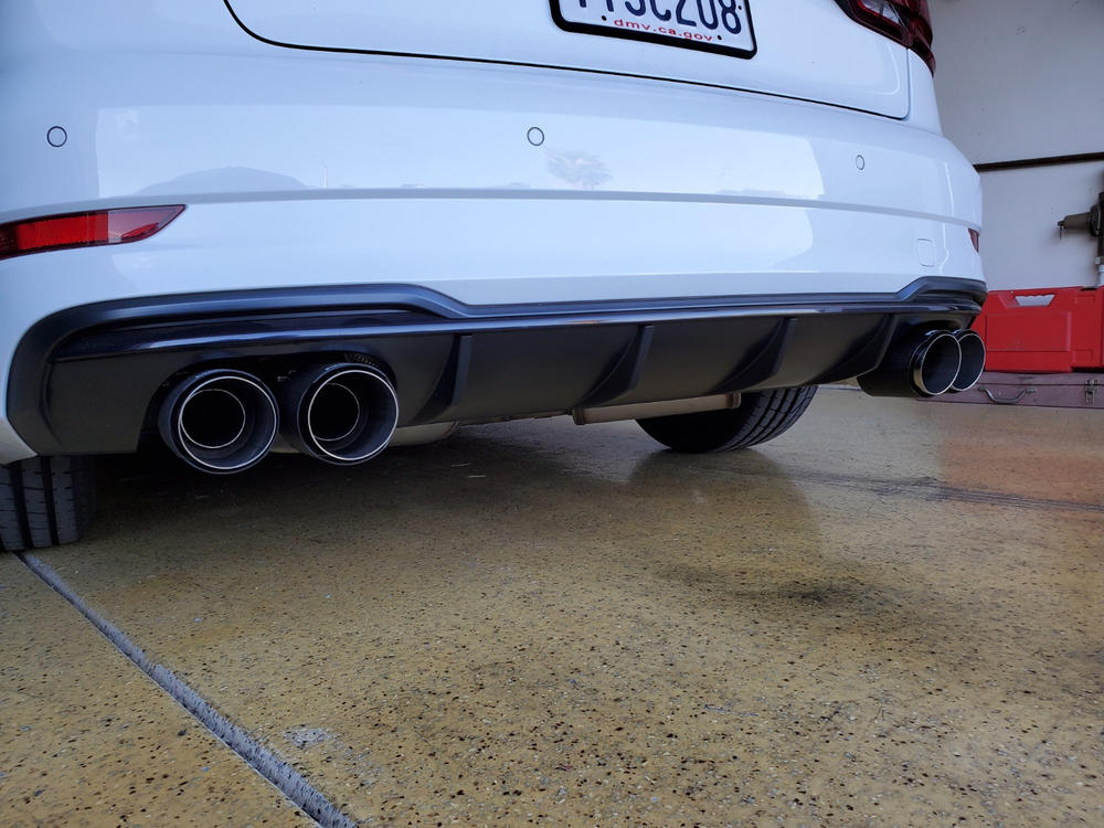 3" Cat Back, Quad Split Rear Exit, Valve Delete, T304 with Carbon Fiber Tips,  Audi S3 2015-2020 - Customer Photo From doug rosson