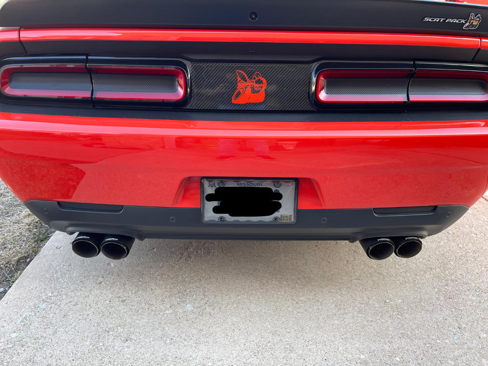 3" Dual Cat Back Quad Tips w/ Carbon Fiber Tips (Race ) T304 Stainless Steel Dodge Challenger 6.2L, 6.4L HEMI 2015-2021, 5.7L HEMI 2017-2022 - Customer Photo From Michael B.