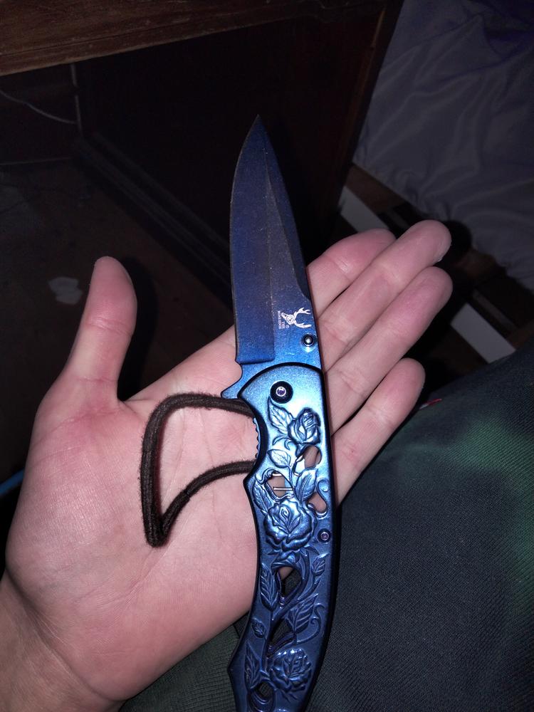 Steel Roses Blue Spring Assisted Pocket Knife - Customer Photo From Abby Hinchliffe