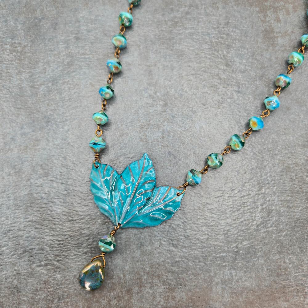 Czech Glass 16mm Turquoise Bronze Picasso Pear-Shaped Drop Bead