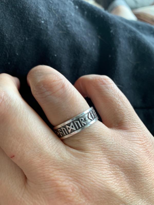 Wisdom - Wealth - Power Futhark Rune Ring - Customer Photo From Kimberly K.