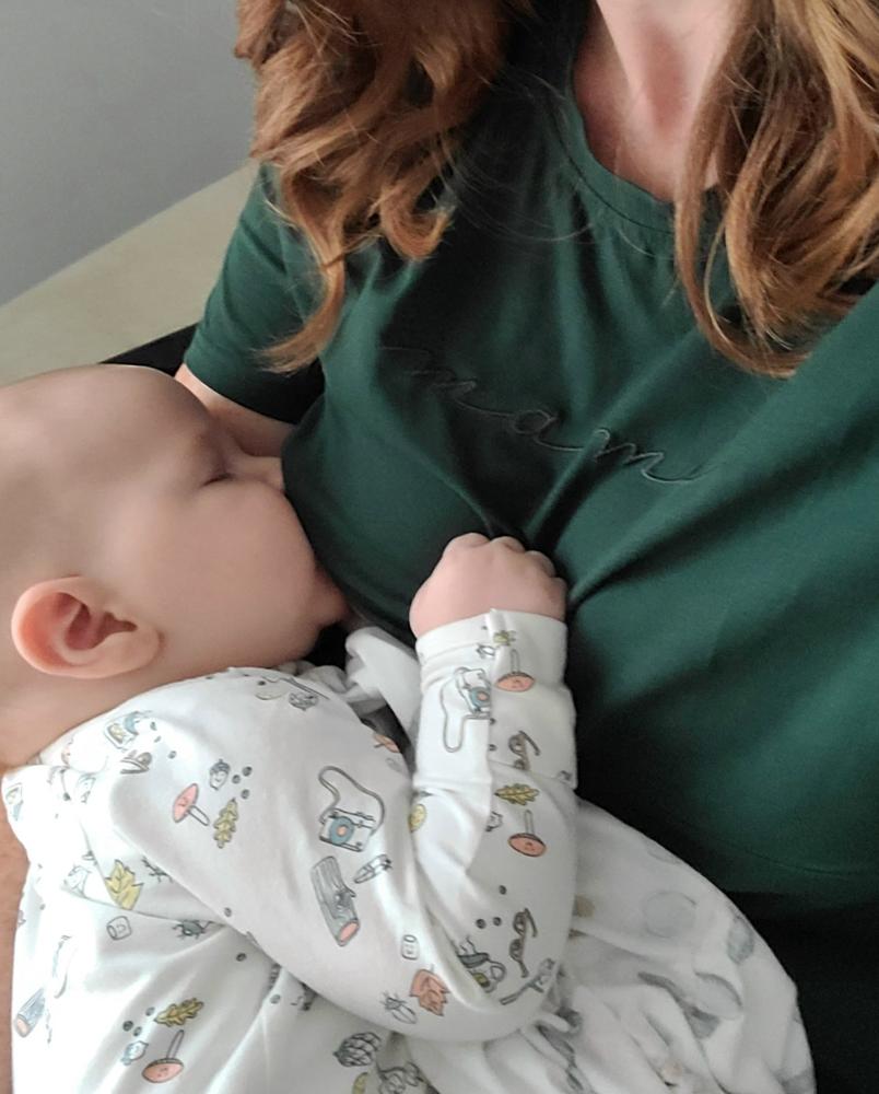 Oversized Embroidered Breastfeeding T-Shirt - Forest Green - Customer Photo From Jes Hill
