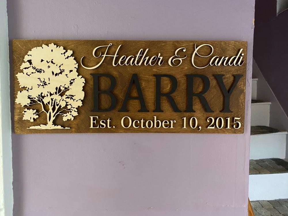 Family Name Sign with Tree - Customer Photo From Heather Barry