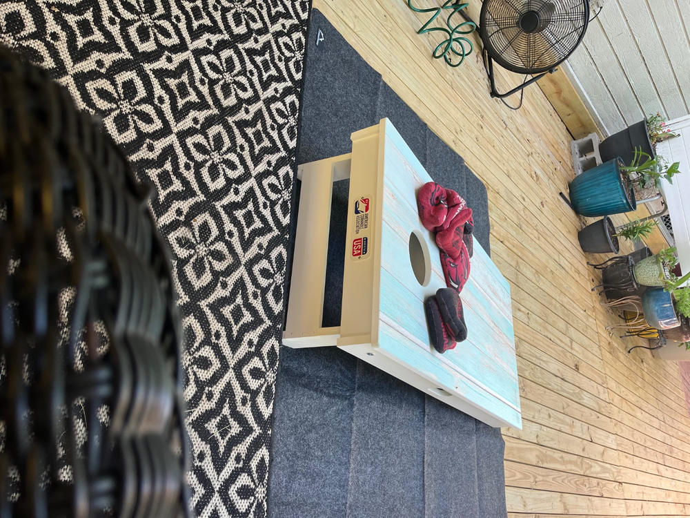Teal Beach Wood Versatex All-Weather Cornhole Boards - Customer Photo From Kerry Ibbotson