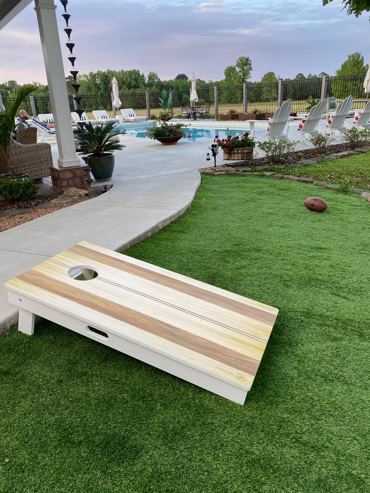 Two-Toned Surfboard Versatex All-Weather Cornhole Boards - Customer Photo From Kerri