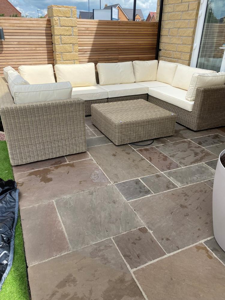 Tosca Natural Large U Shaped Rattan Sofa with Cream Cushions - Customer Photo From Jon Lowe