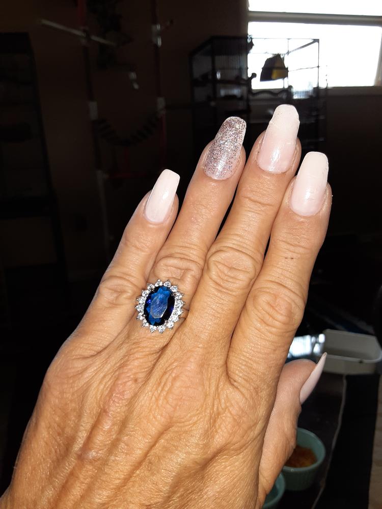 6CT Blue Oval Imitation Sapphire CZ Engagement Ring Sterling Silver - Customer Photo From ANGELA S Sullivan