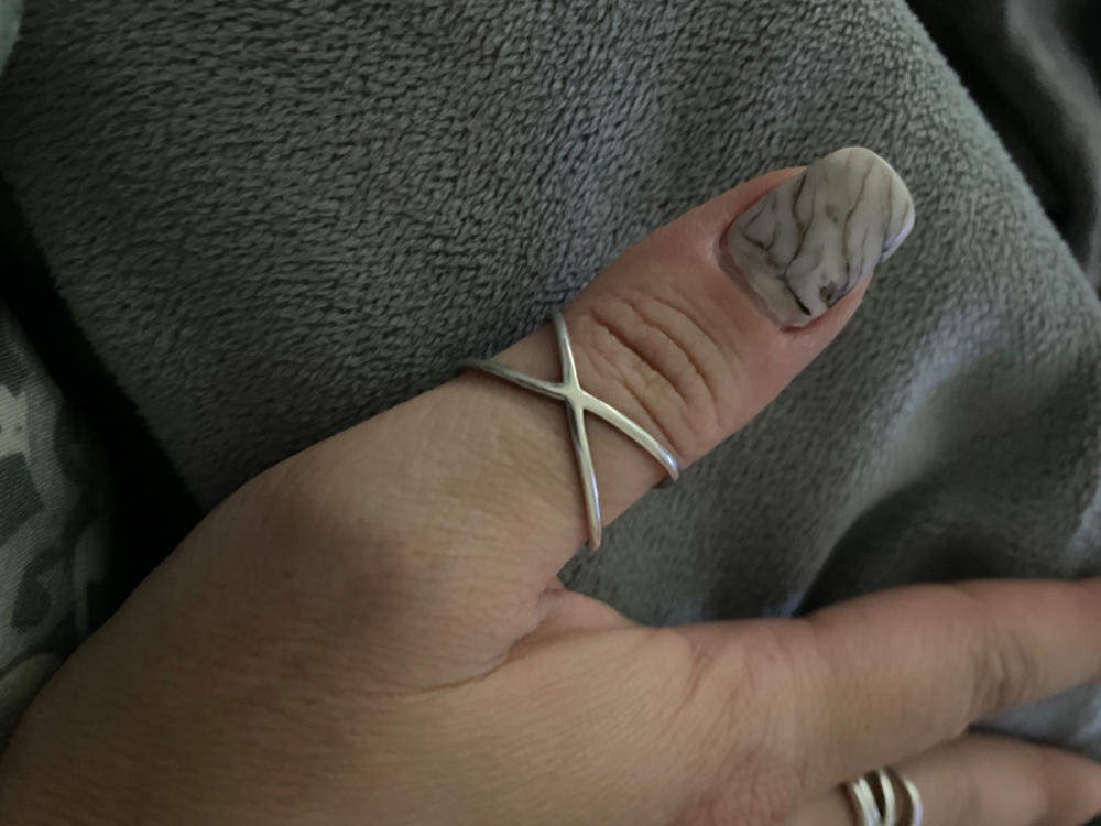 Simple Geometric Atomic X Cris Cross Ring For Teen .925 Sterling Silver - Customer Photo From Jenna Hull