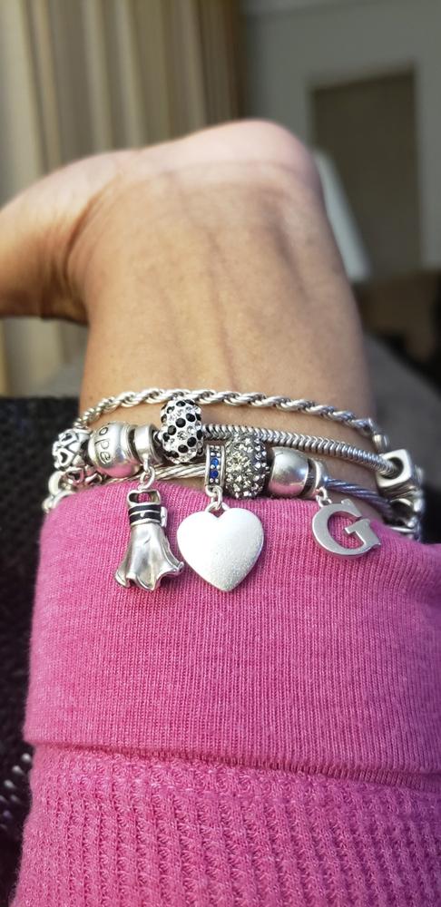 Crystal Accent Dangle Heart Shape Charm Bead .925 Sterling Silver - Customer Photo From Gwendolyn Crowell