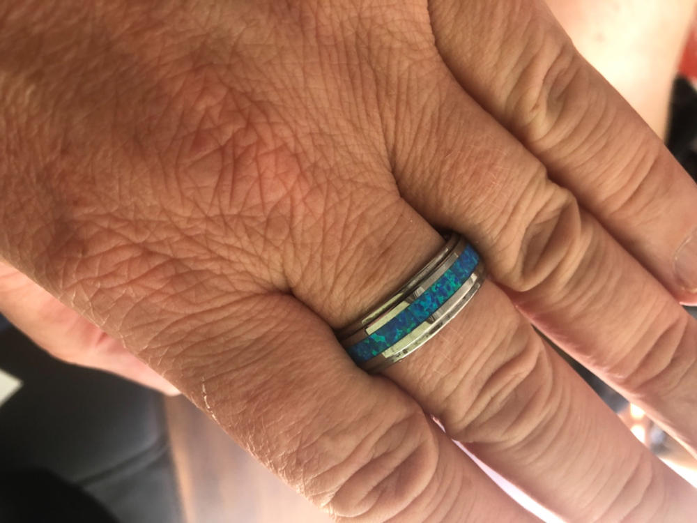 Blue Turquoise Couple Wedding Band Titanium Ring For Men 8MM - Customer Photo From Brian C.