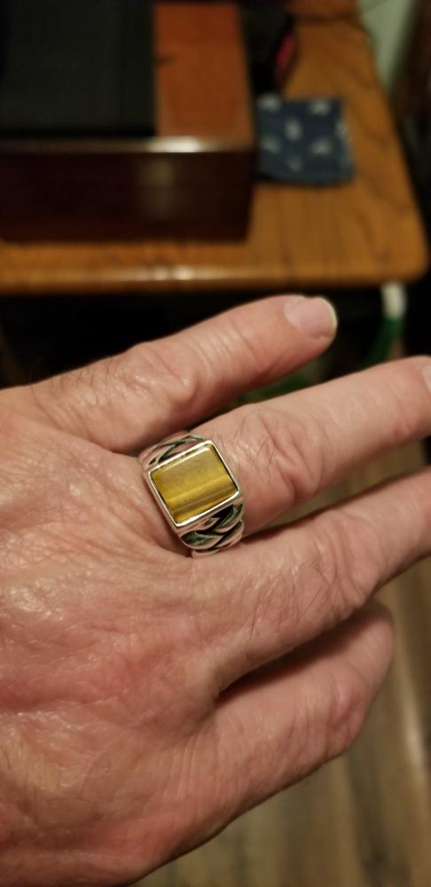 Tiger Eye Lapis Onyx Mens Square Gemstone Cable Chain Ring .925 Silver - Customer Photo From Douglas B.