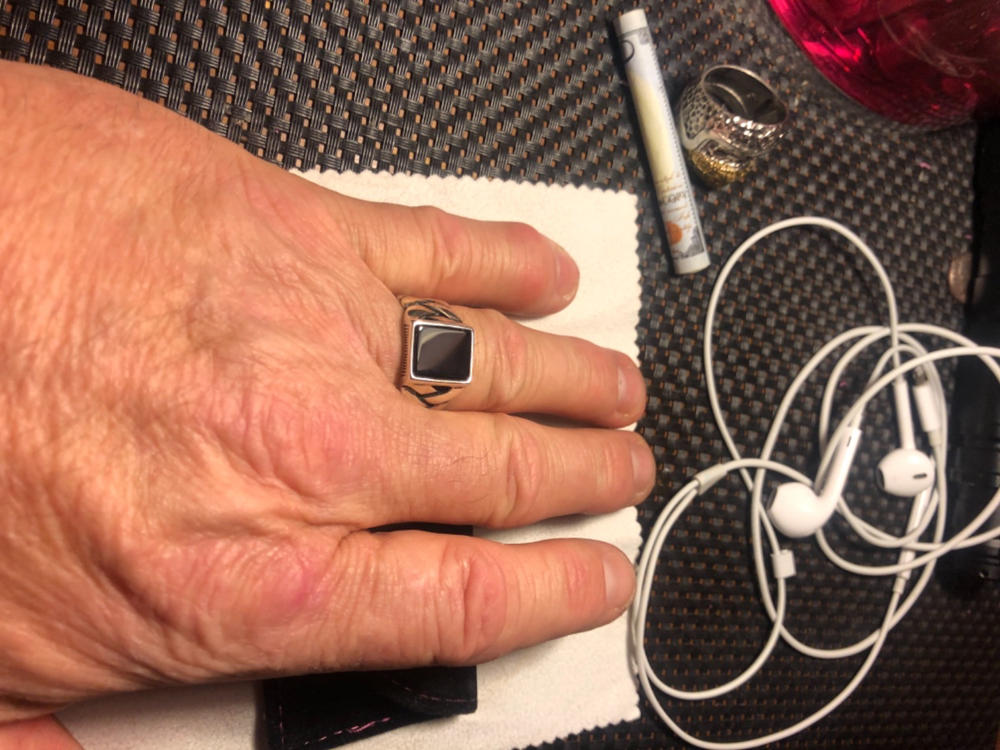 Tiger Eye Lapis Onyx Mens Square Gemstone Cable Chain Ring .925 Silver - Customer Photo From Mark Robertson