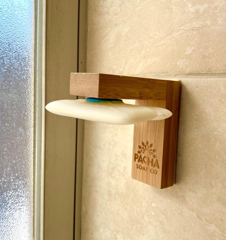 Magnetic Soap Holder Bamboo Wall Mounted Adhesive Evideco