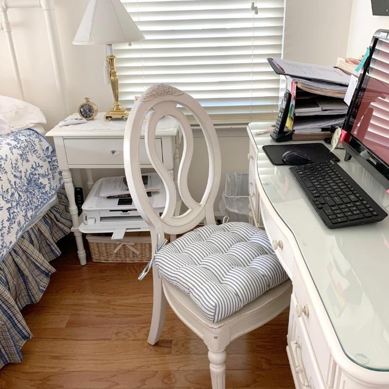 Ticking Stripe Navy Blue Dining Chair Pads Latex Foam Fill