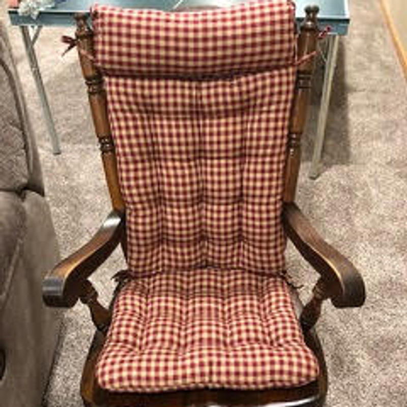 Farmhouse Check Dark Red & Tan Checkered Rocking Chair Cushions - Late