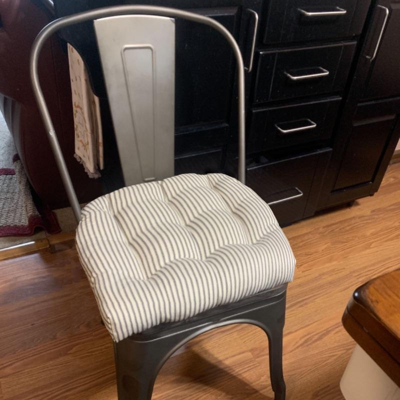 Ticking Stripe Black Industrial Chair Cushion Reversible, Latex Foam