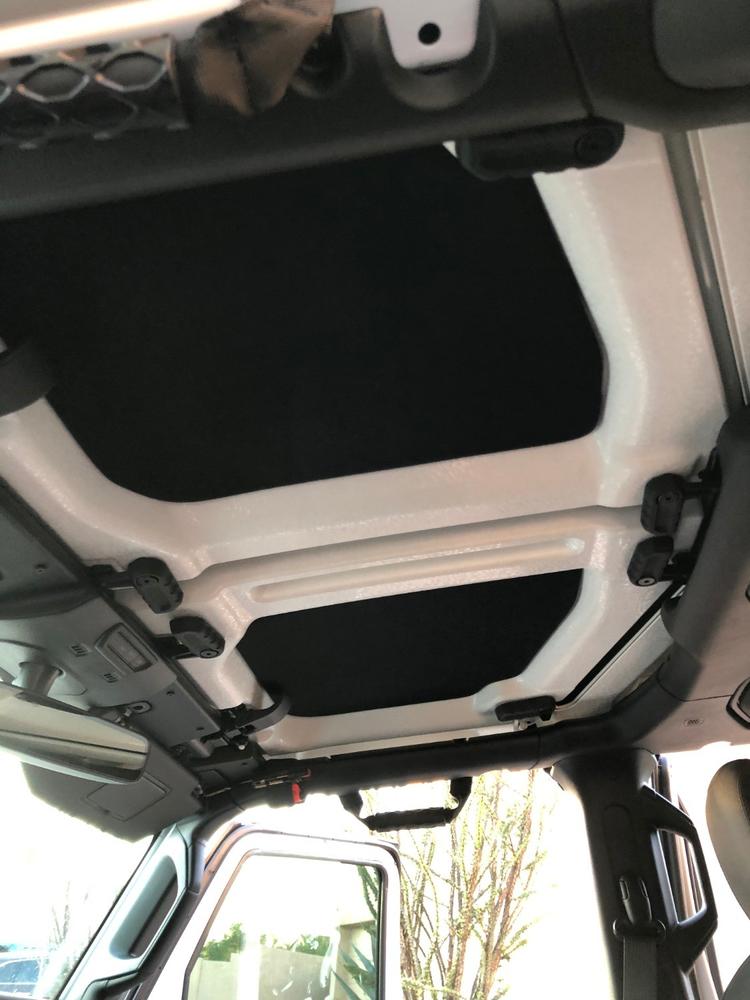 Ran new headliner in Jeep TJ hardtop. Road noise and echo are down  dramatically. This mod cost 2x can headliner glue $30 and 6x8 floor Rug $20  Lowes. Bonus I have a