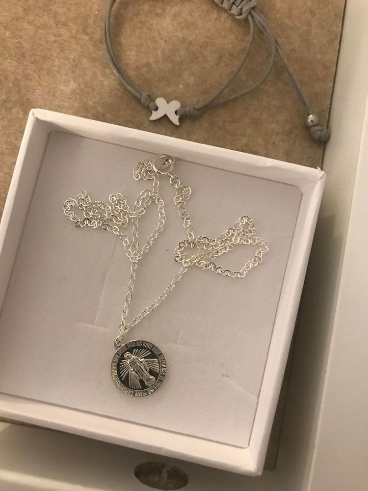 LARGE MIRACULOUS MEDAL NECKLACE- Sterling Silver - Customer Photo From Rebecca McGrath
