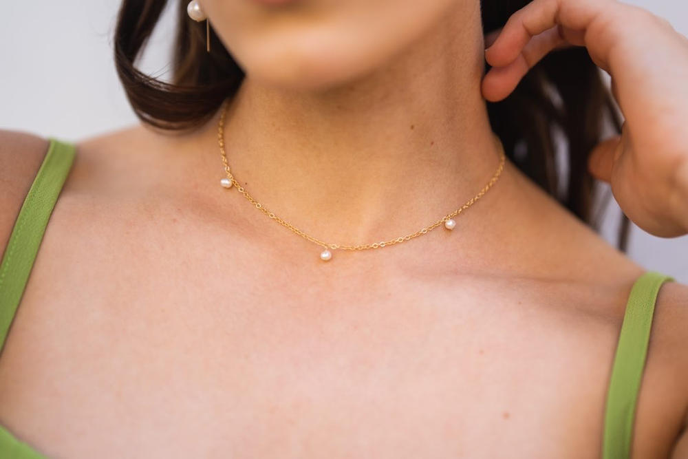 TRIPLE FRESHWATER PEARL NECKLACE- 14k Gold - Customer Photo From Veronica Shenton
