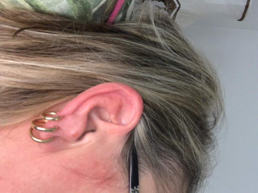 DOUBLE PIERCING FRESHWATER PEARL THICK HOOP EARRINGS- 14k Yellow Gold Fill - Customer Photo From Debra Boland