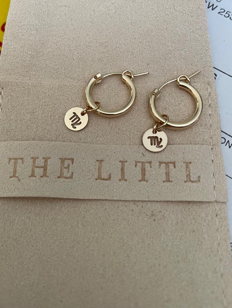 Zodiac Thick Hoop Earrings  - 14k Yellow Gold Fill - Customer Photo From Julie Robertson