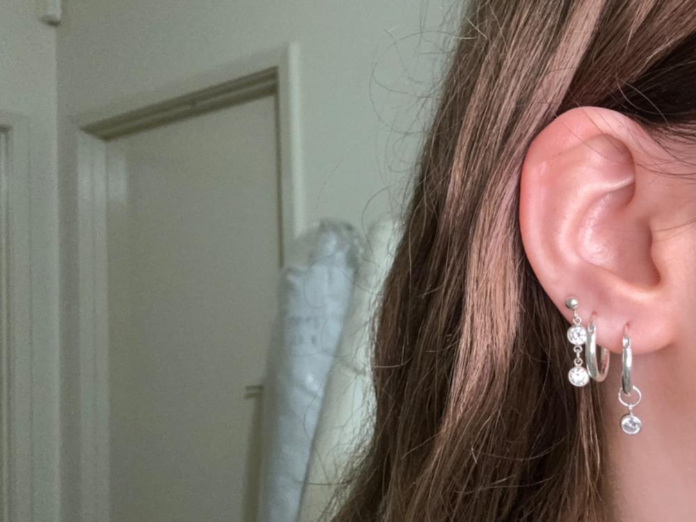 WHITE CZ THICK HOOP EARRINGS- Sterling Silver - Customer Photo From Chloe Henry