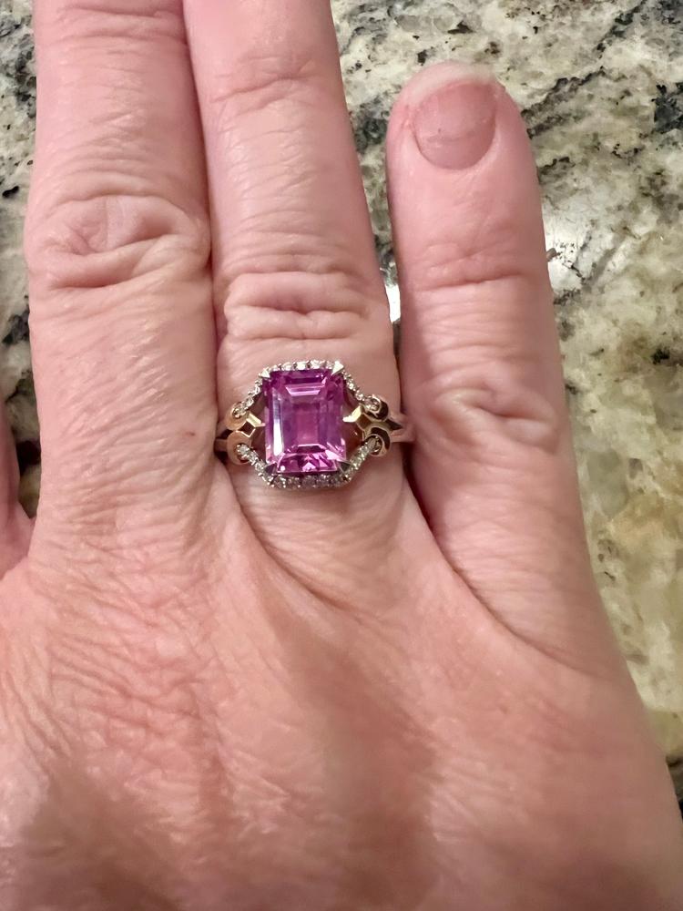 Enchanted Disney Fine Jewelry Sterling Silver and 10K Rose Gold with 1/6 CTTW and Created Pink Sapphire Aurora Ring - Customer Photo From Shannon