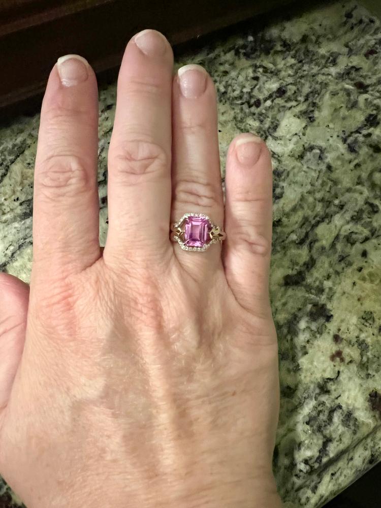 Enchanted Disney Fine Jewelry Sterling Silver and 10K Rose Gold with 1/6 CTTW and Created Pink Sapphire Aurora Ring - Customer Photo From Shannon