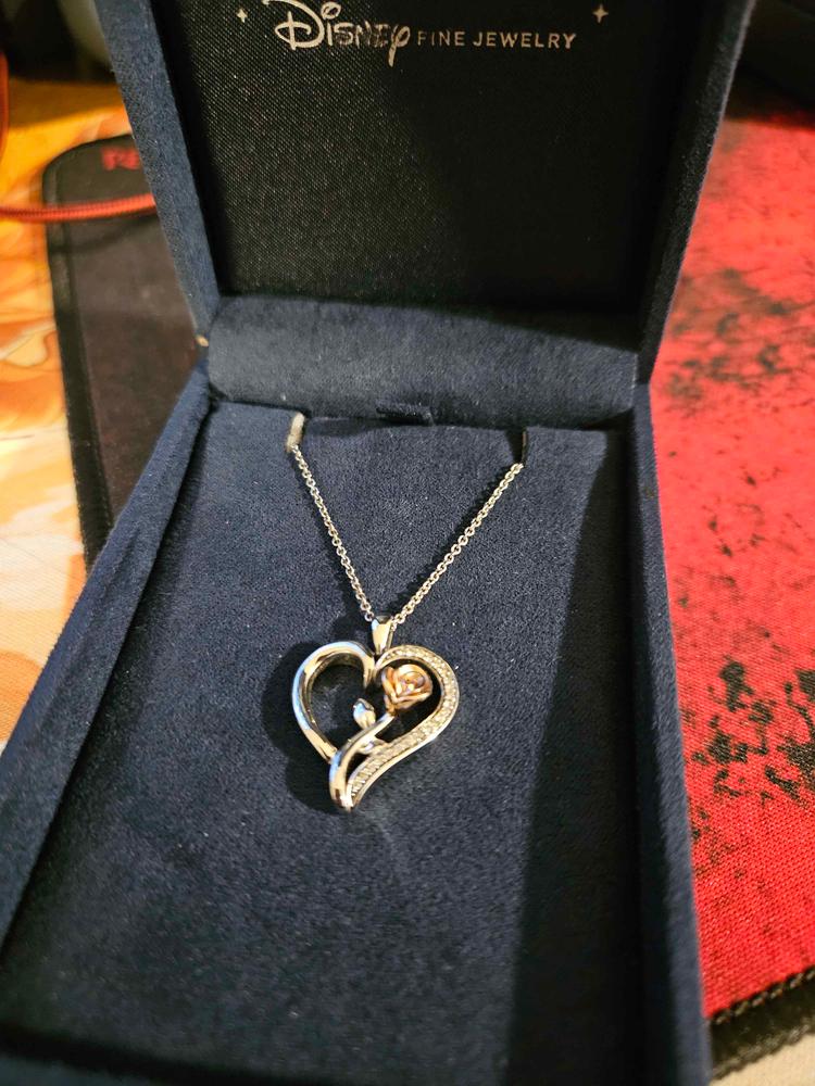 Enchanted Disney Fine Jewelry 14K Rose Gold over Sterling Silver with 1/10 CTTW Belle Rose Fashion Pendant Necklace - Customer Photo From Joshua Quiles