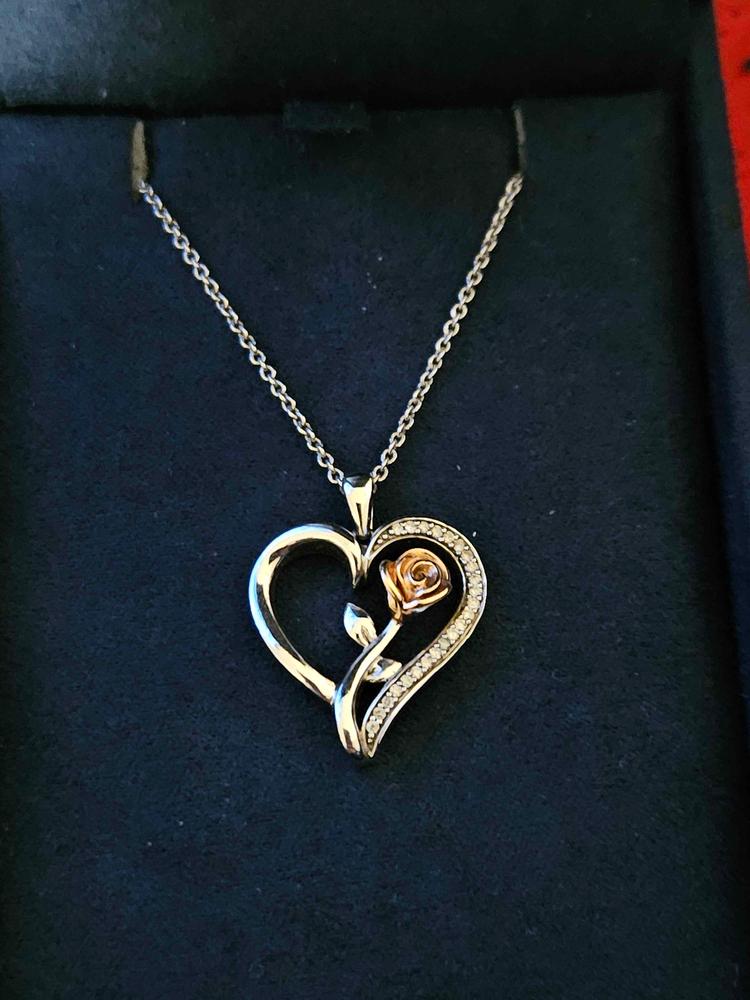 Enchanted Disney Fine Jewelry 14K Rose Gold over Sterling Silver with 1/10 CTTW Belle Rose Fashion Pendant Necklace - Customer Photo From Joshua Quiles