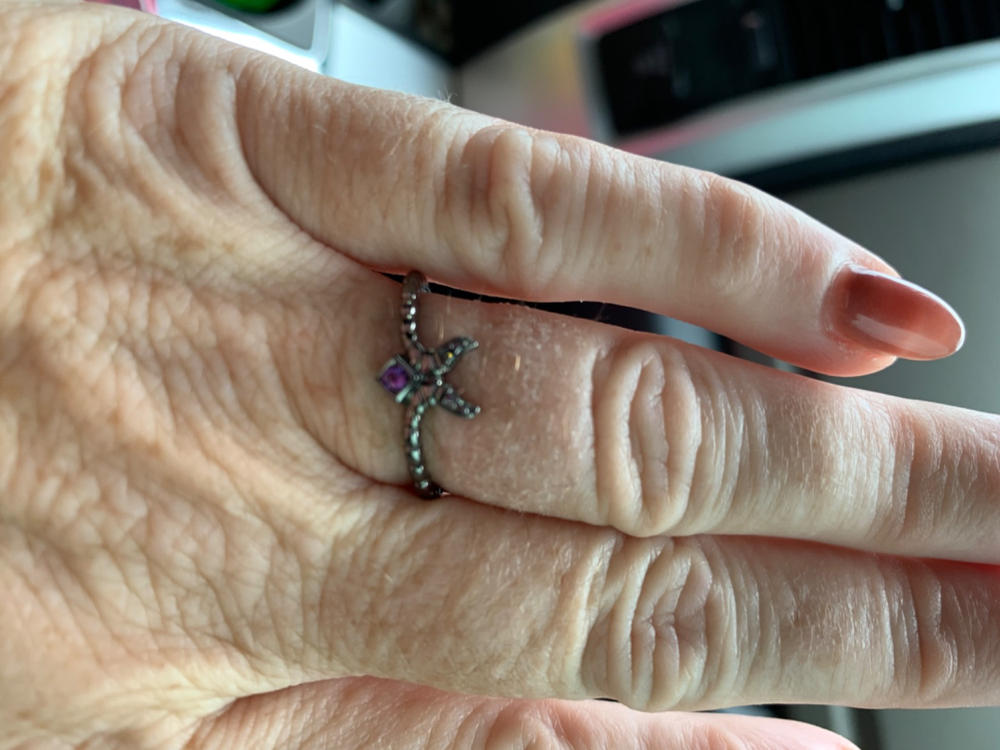 Enchanted Disney Fine Jewelry Black Rhodium Over Sterling Silver Heat Treated Black Diamond Accent And Amethyst Maleficent Villian Ring - Customer Photo From JENNIFER SIMES