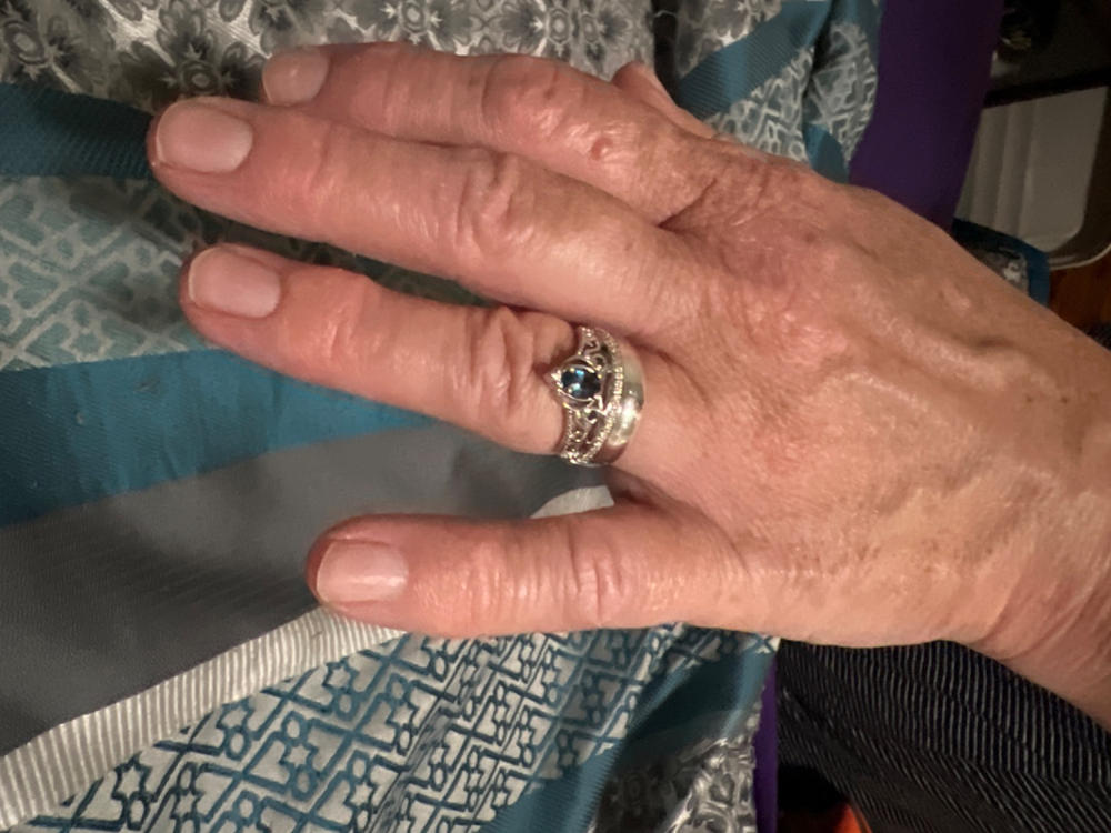 Enchanted Disney Fine Jewelry Sterling Silver with 1/10 CTTW Diamond and London Blue Topaz Cinderella Carriage Tiara Ring - Customer Photo From Christopher S.