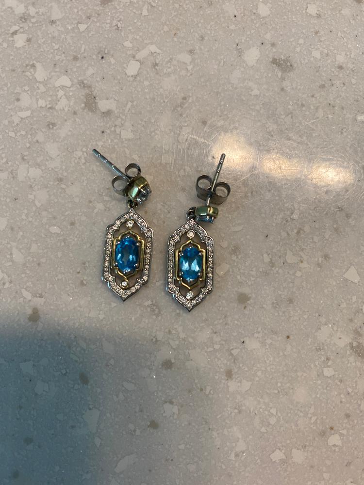 Enchanted Disney Fine Jewelry Sterling Silver and 10K Yellow Gold with 1/5 CTTW Diamond and Swiss Blue Topaz Jasmine Earrings - Customer Photo From Alexandra Bryan