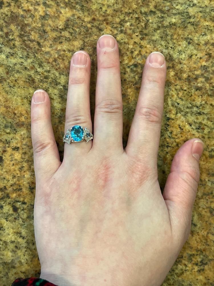 Enchanted Disney Fine Jewelry 14K White Gold and Yellow Gold with 1/5 CTTW Diamond and Swiss Blue Topaz Jasmine Ring - Customer Photo From Mrs. England 