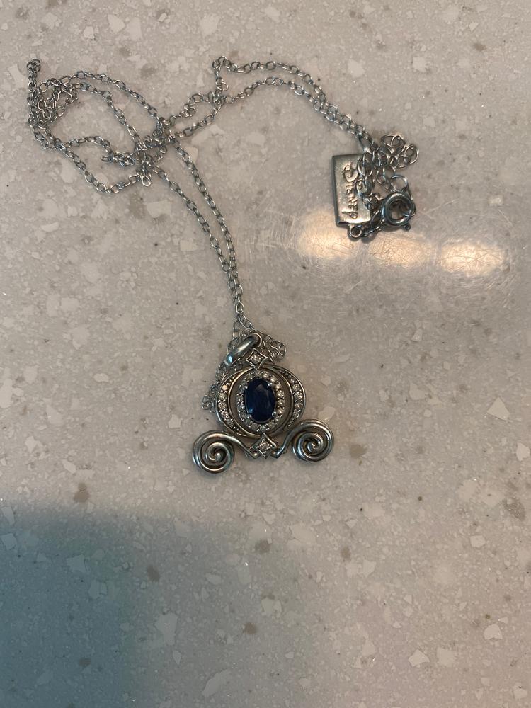 Enchanted Disney Fine Jewelry Sterling Silver with 1/6 CTTW Diamond and Blue Sapphire Cinderella Carriage Pendant Necklace - Customer Photo From Alexandra Bryan