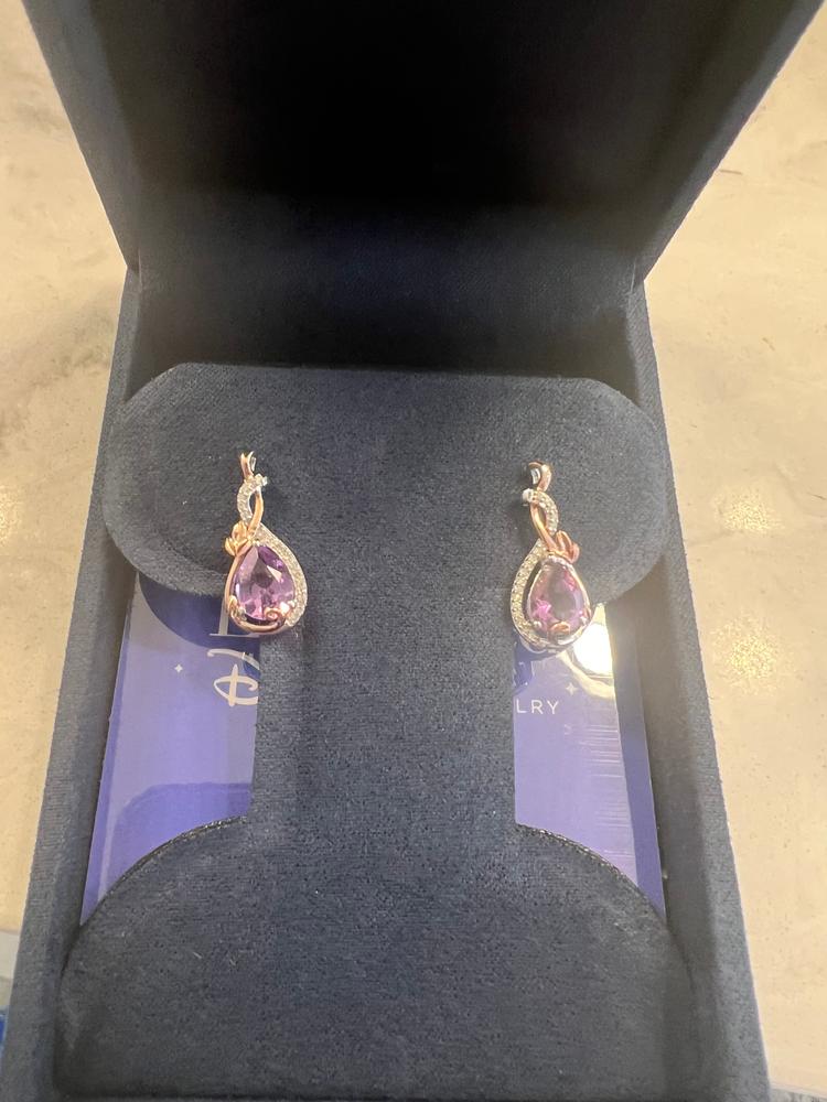 Enchanted Disney Fine Jewelry 14K Rose Gold over Sterling Silver with 1/10 CTTW Diamond and Rose De France Rapunzel Dangle Earrings - Customer Photo From Anonymous