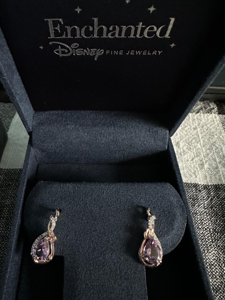 Enchanted Disney Fine Jewelry 14K Rose Gold over Sterling Silver with 1/10 CTTW Diamond and Rose De France Rapunzel Dangle Earrings - Customer Photo From Allison S. Zhao