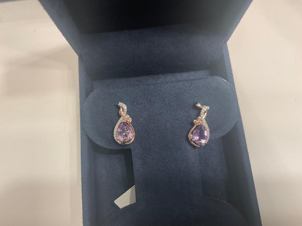 Enchanted Disney Fine Jewelry 14K Rose Gold over Sterling Silver with 1/10 CTTW Diamond and Rose De France Rapunzel Dangle Earrings - Customer Photo From Anonymous