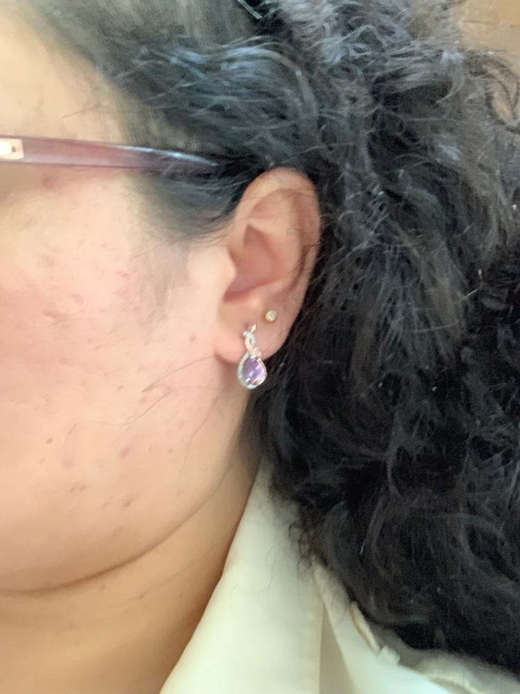 Enchanted Disney Fine Jewelry 14K Rose Gold over Sterling Silver with 1/10 CTTW Diamond and Rose De France Rapunzel Dangle Earrings - Customer Photo From Vanessa C.