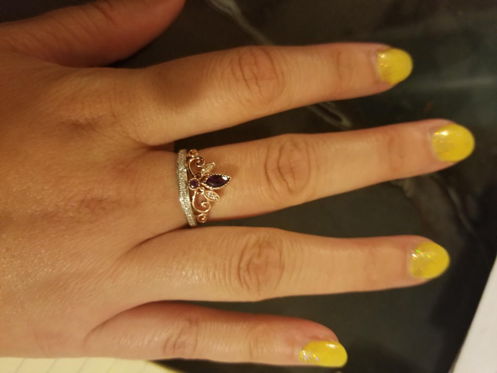 Enchanted Disney Fine Jewelry 14K Rose Gold over Sterling Silver with 1/10cttw Amethyst Rose-de-France Rapunzel Tiara Ring - Customer Photo From Zoe Miles
