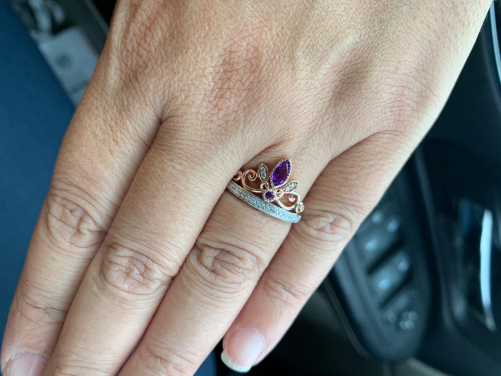 Enchanted Disney Fine Jewelry 14K Rose Gold over Sterling Silver with 1/10cttw Amethyst Rose-de-France Rapunzel Tiara Ring - Customer Photo From Awilda Dower